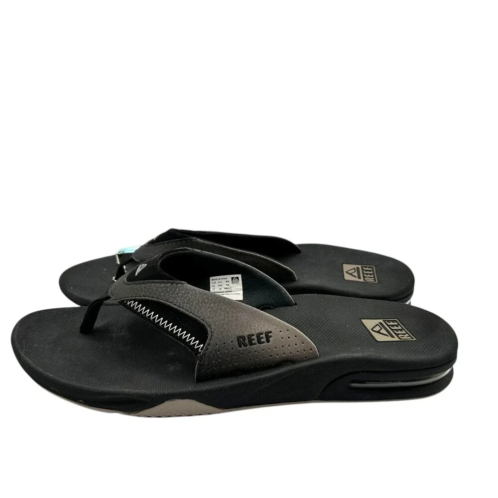 Reef Fanning Mens Flip Flops Black Silver Bottle Opener Sandals CJ0393 Size 12